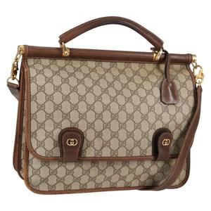 GUCCI GG Supreme Hand Bag PVC 2way Beige Gold Auth BA4165